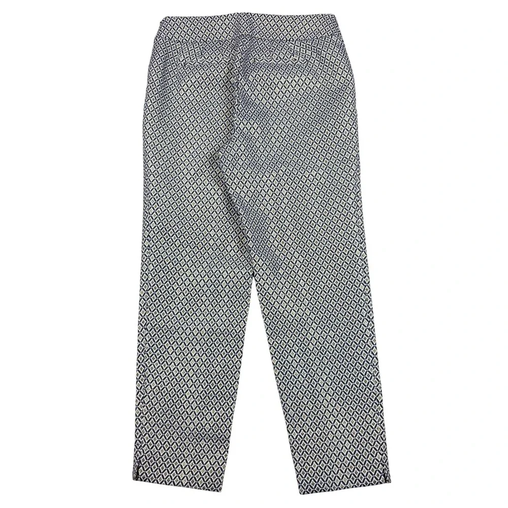NWT Talbots Slim Ankle Pants Geo Jacquard Navy Blue Metallic Gold Trouser Size 6